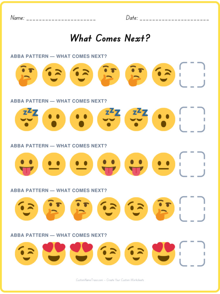 ABBA pattern worksheet 19 for kids