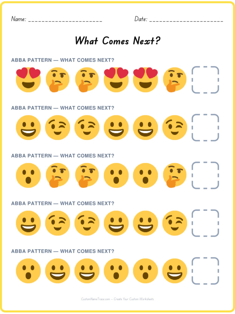ABBA pattern worksheet 2 for kids