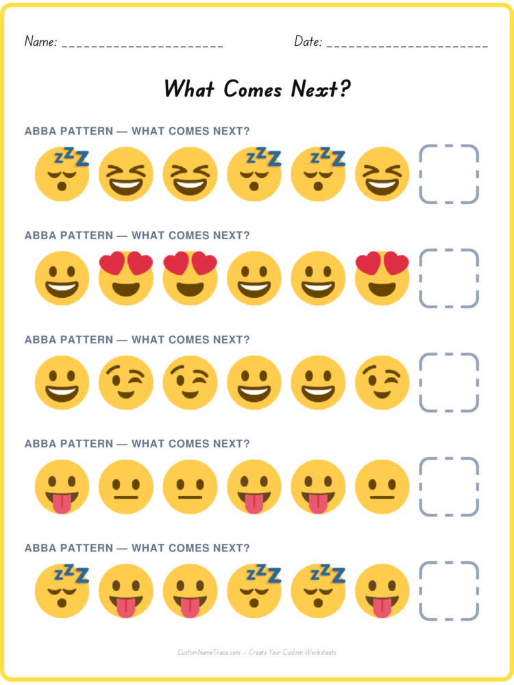 ABBA pattern worksheet 20 for kids