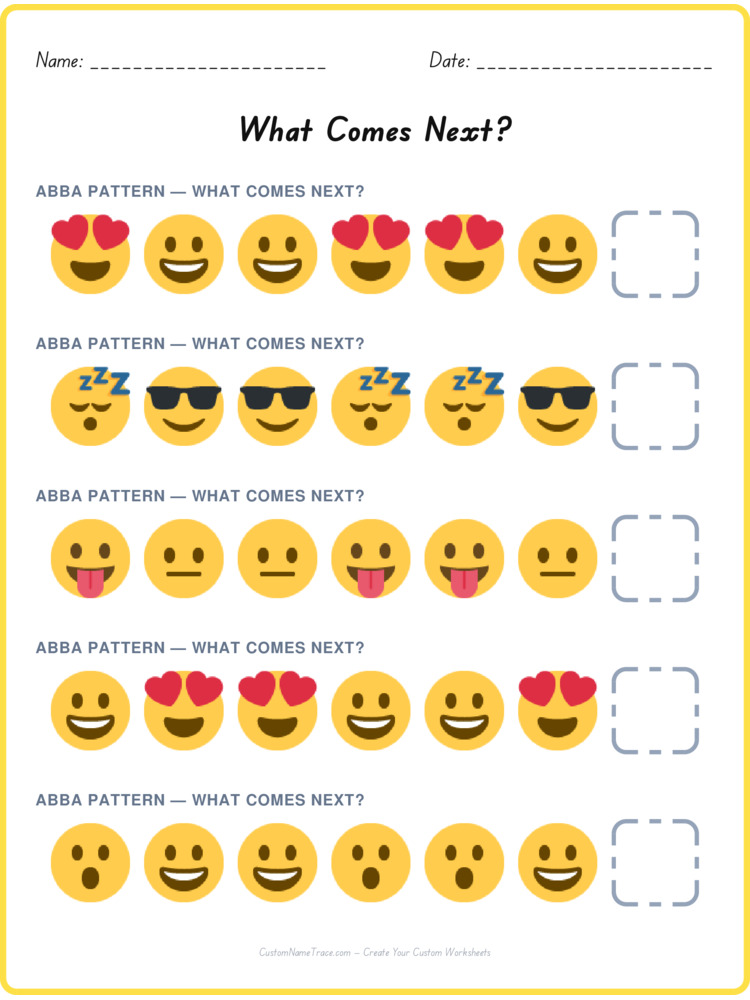 ABBA pattern worksheet 21 for kids
