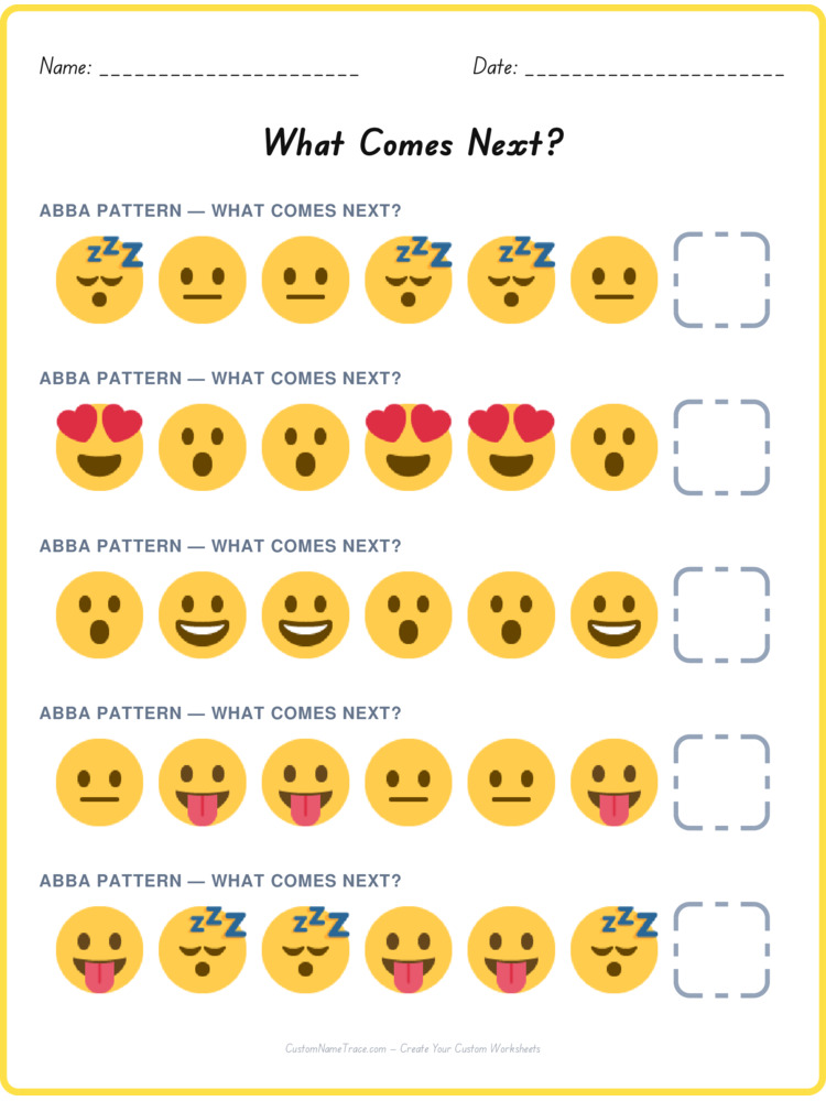 ABBA pattern worksheet 22 for kids