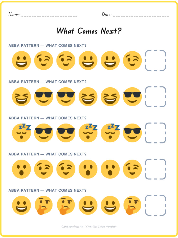 ABBA pattern worksheet 23 for kids