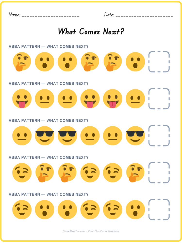 ABBA pattern worksheet 25 for kids