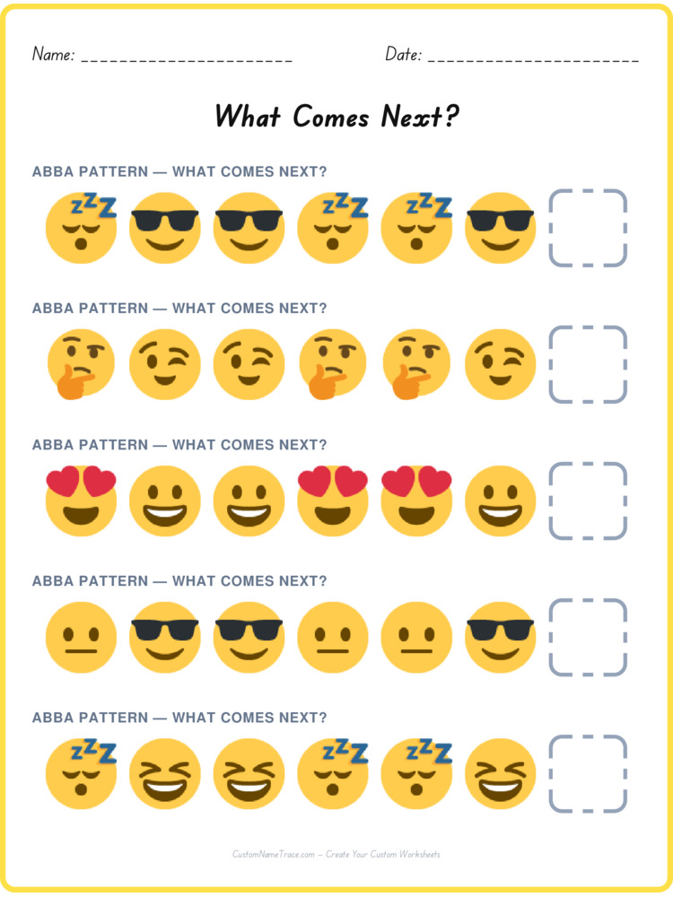 ABBA pattern worksheet 26 for kids