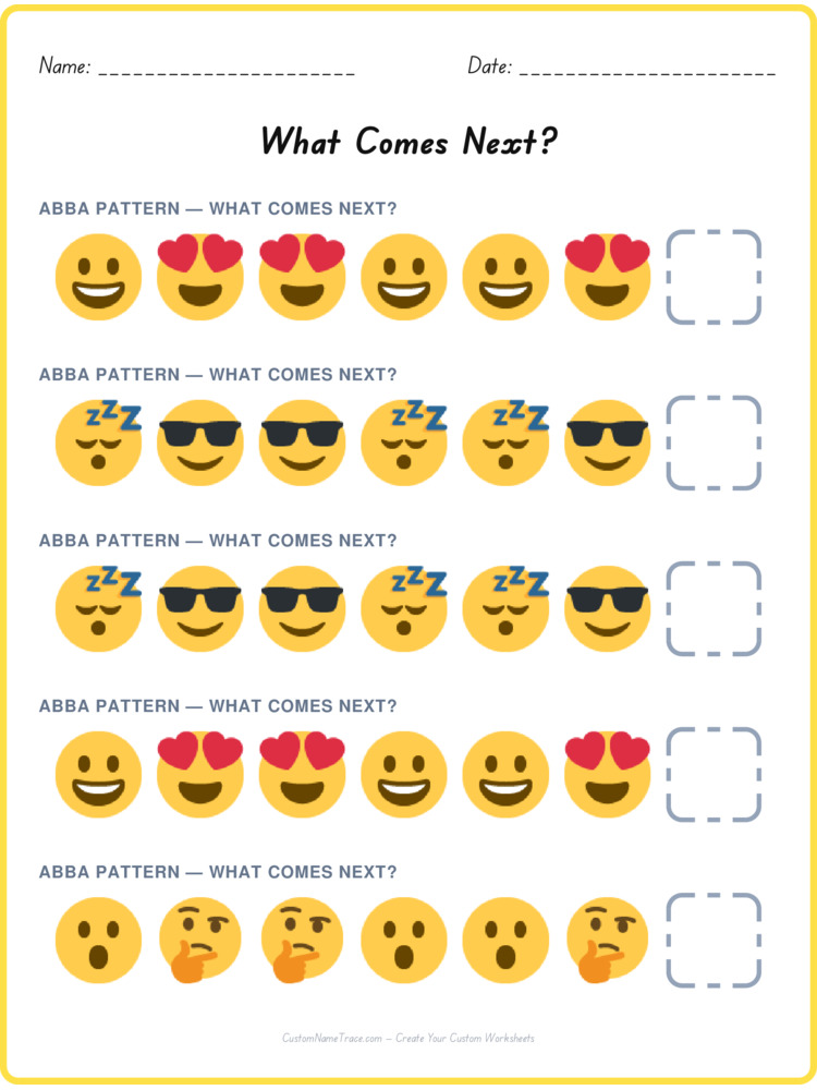 ABBA pattern worksheet 27 for kids