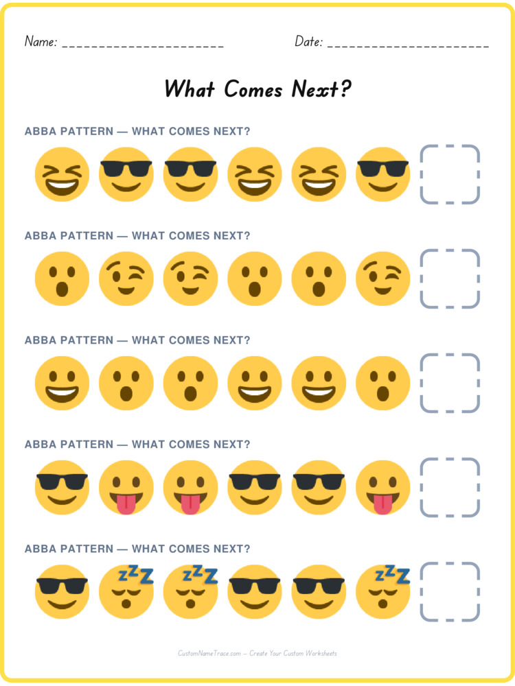 ABBA pattern worksheet 28 for kids