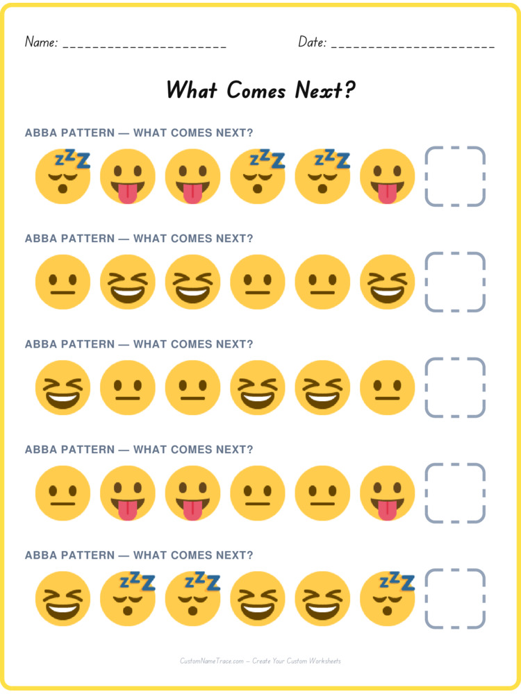 ABBA pattern worksheet 3 for kids