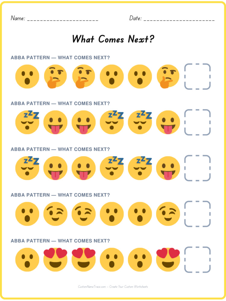 ABBA pattern worksheet 30 for kids
