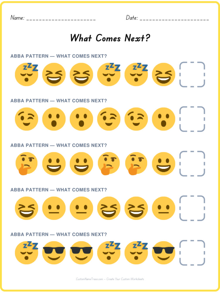 ABBA pattern worksheet 31 for kids