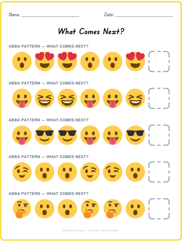 ABBA pattern worksheet 32 for kids