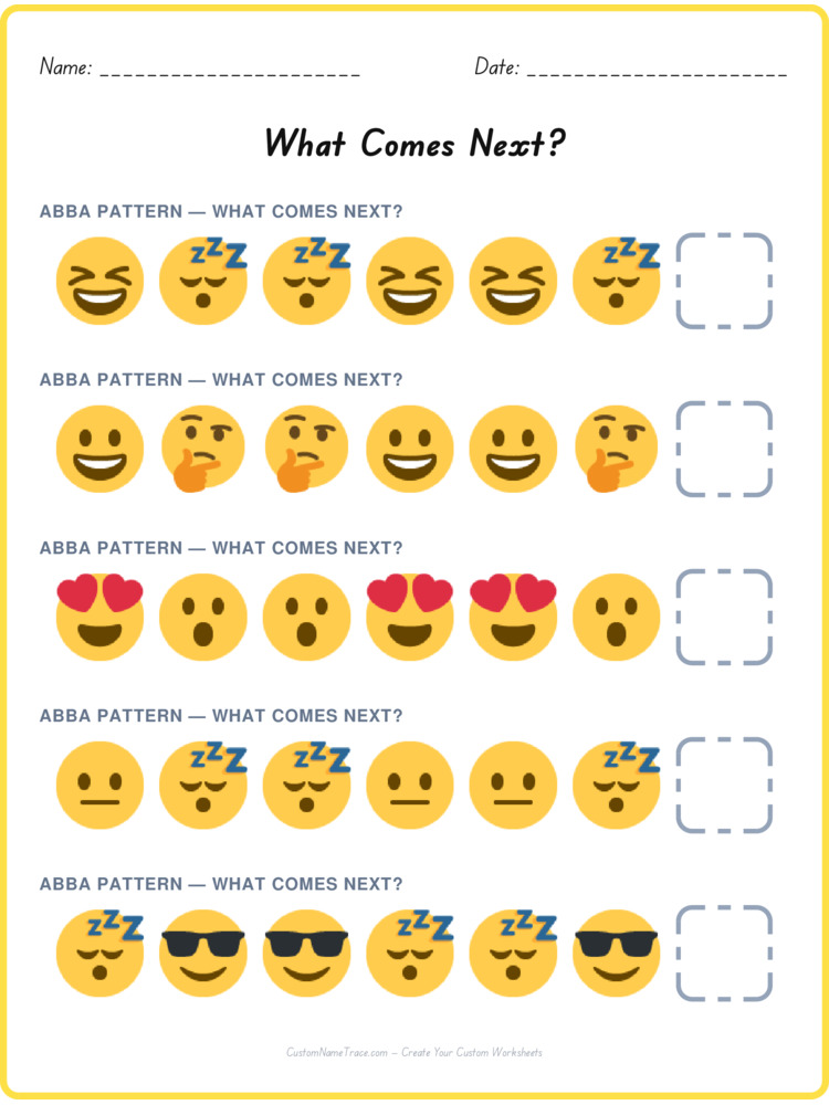 ABBA pattern worksheet 33 for kids