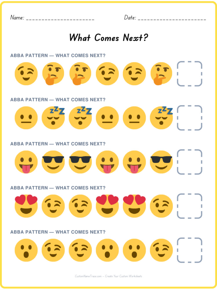 ABBA pattern worksheet 34 for kids