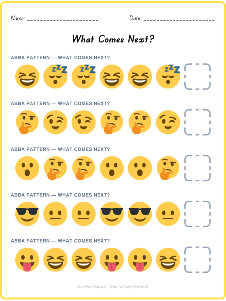 ABBA pattern worksheet 35 for kids