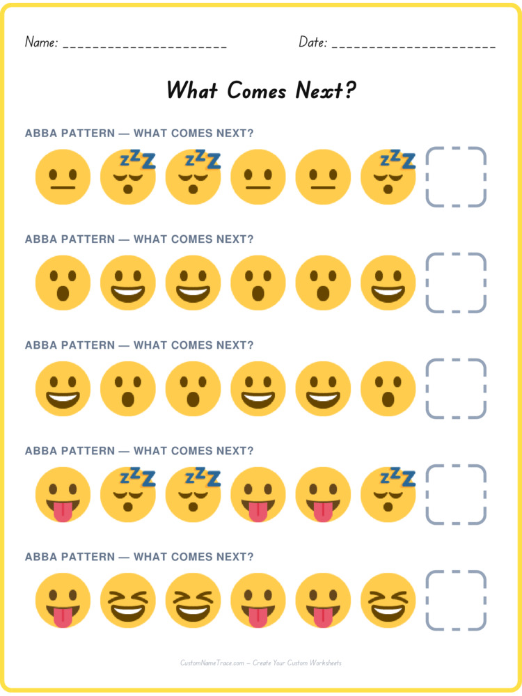 ABBA pattern worksheet 37 for kids