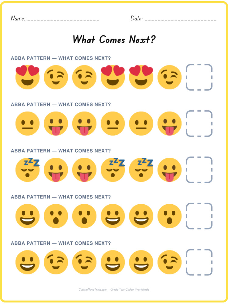 ABBA pattern worksheet 38 for kids