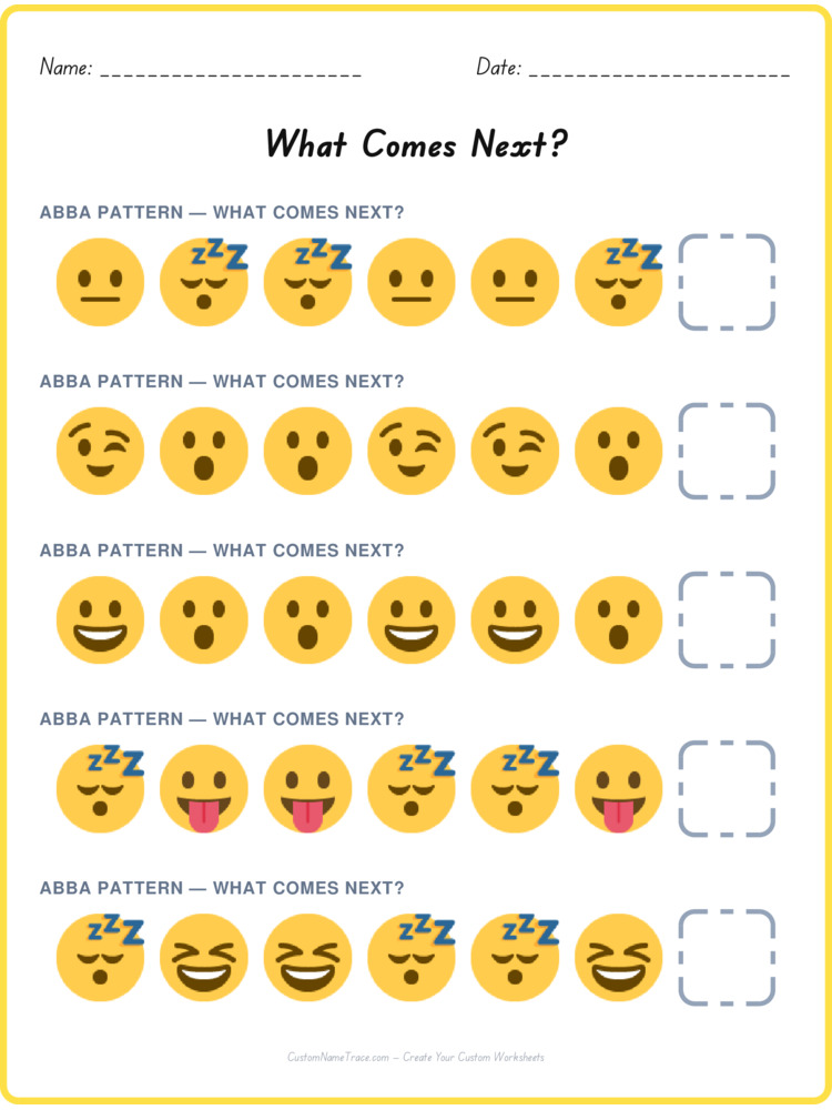ABBA pattern worksheet 39 for kids