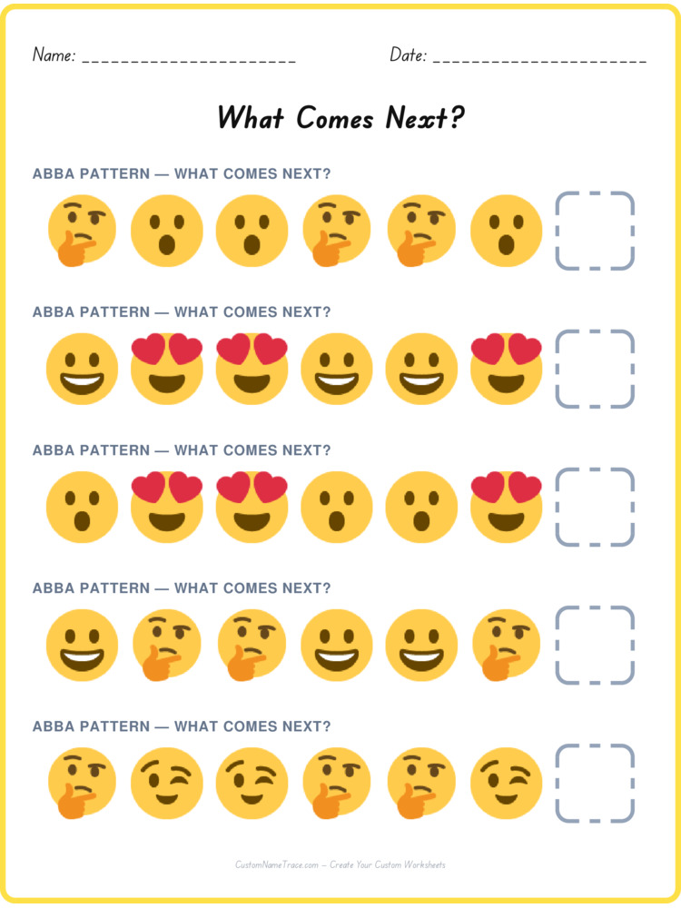 ABBA pattern worksheet 4 for kids