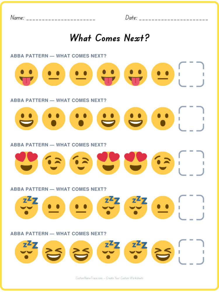 ABBA pattern worksheet 40 for kids