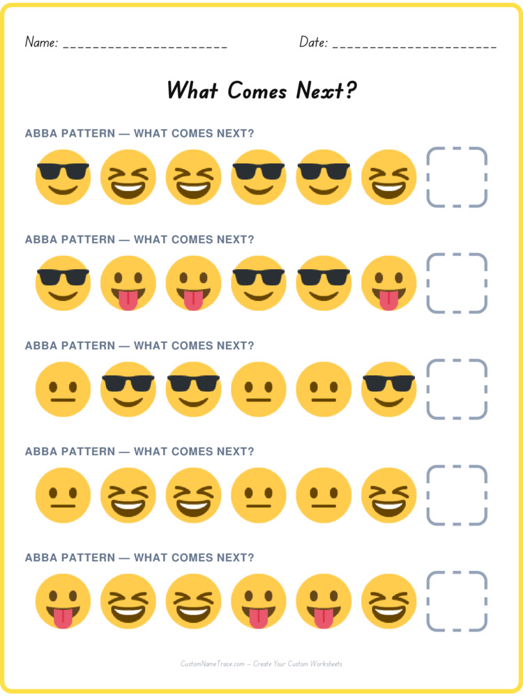 ABBA pattern worksheet 5 for kids