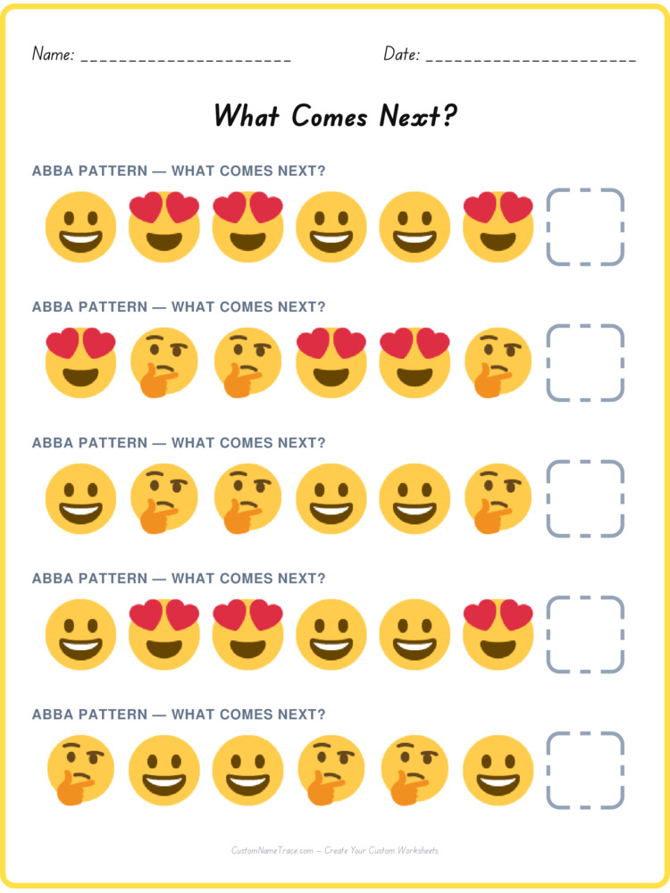 ABBA pattern worksheet 6 for kids
