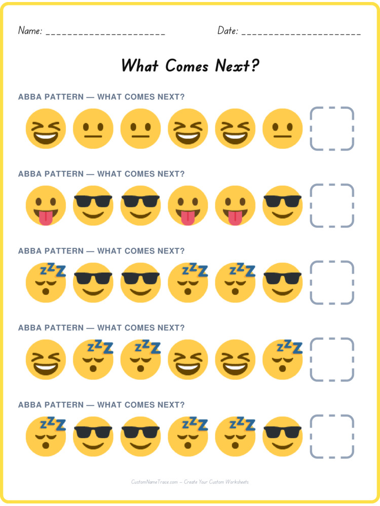 ABBA pattern worksheet 7 for kids