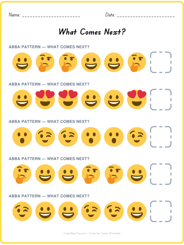 ABBA pattern worksheet 8 for kids