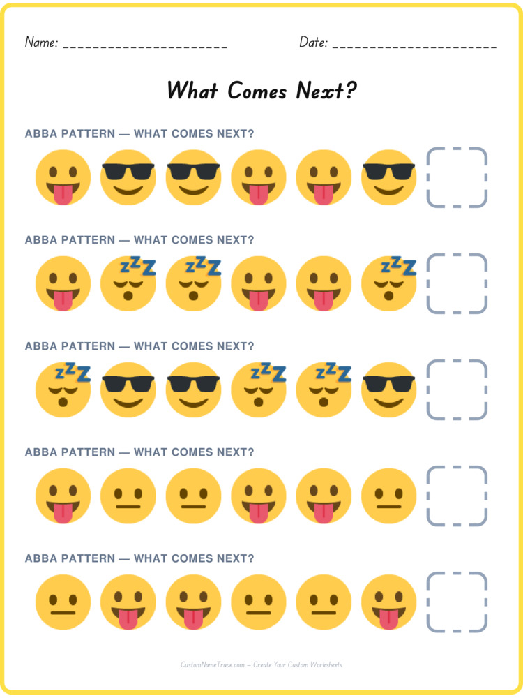 ABBA pattern worksheet 9 for kids