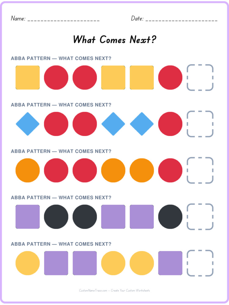 ABBA pattern worksheet 1 for kids
