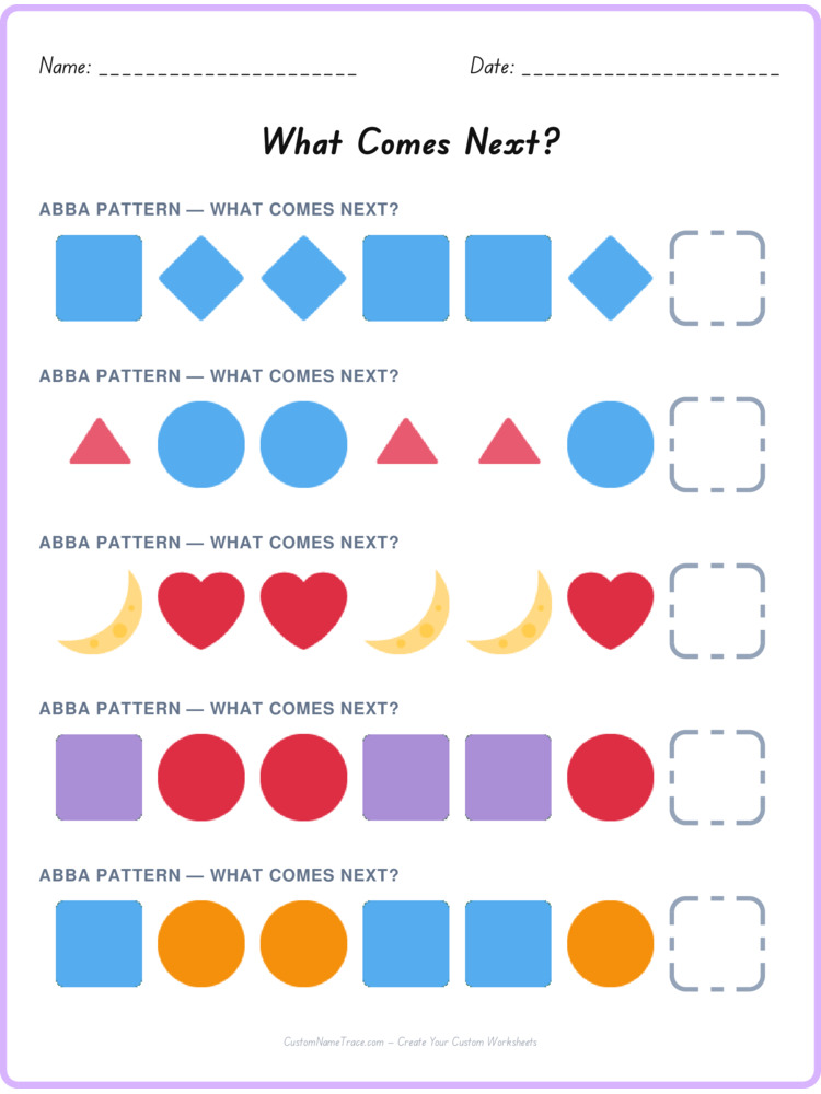 ABBA pattern worksheet 11 for kids