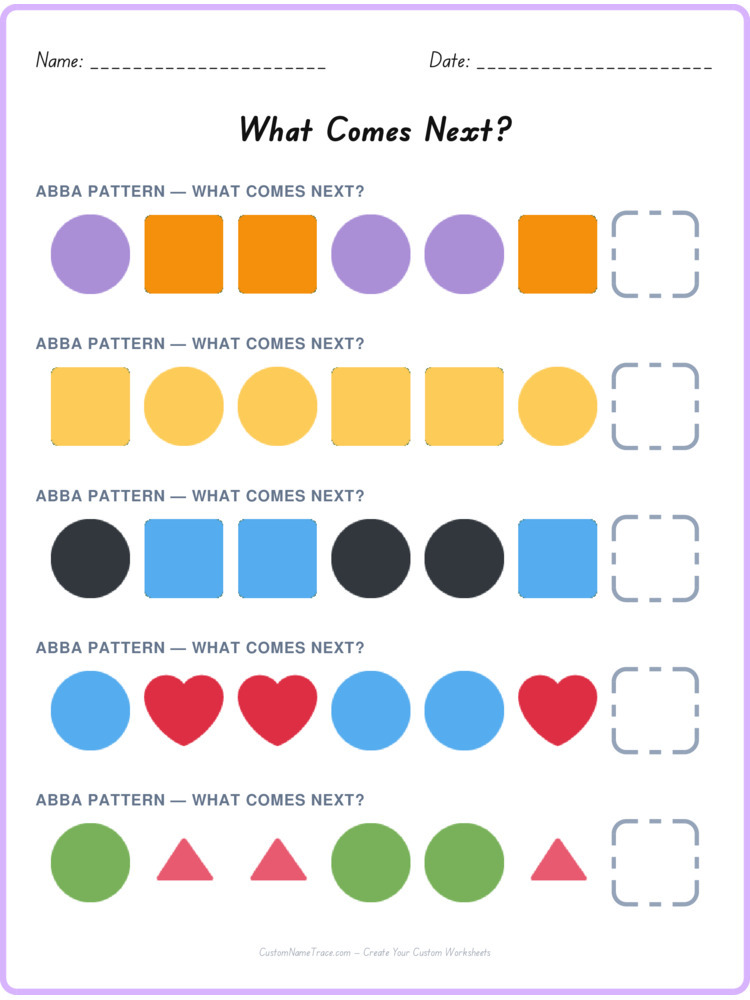 ABBA pattern worksheet 12 for kids