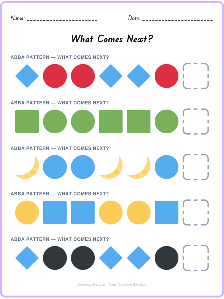 ABBA pattern worksheet 13 for kids