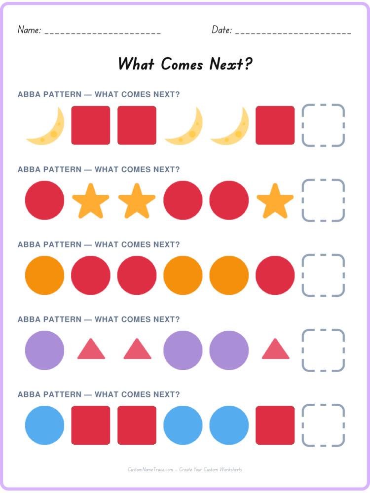 ABBA pattern worksheet 14 for kids