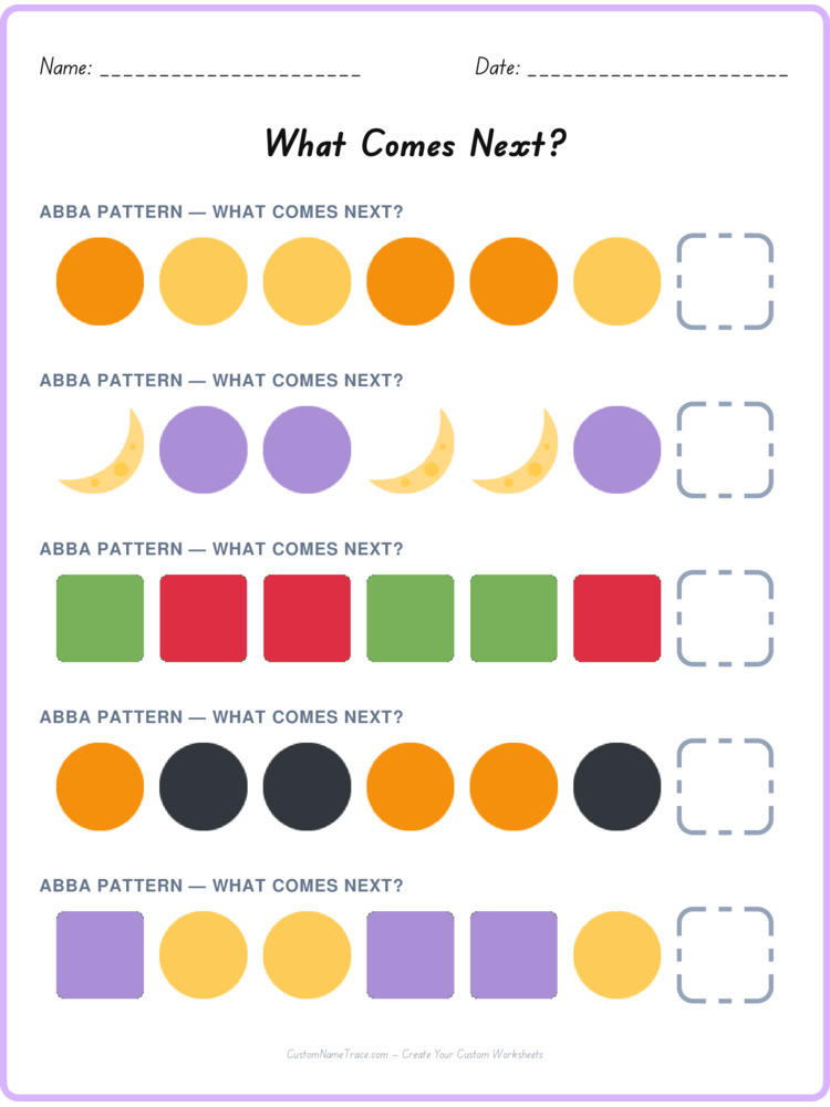 ABBA pattern worksheet 15 for kids