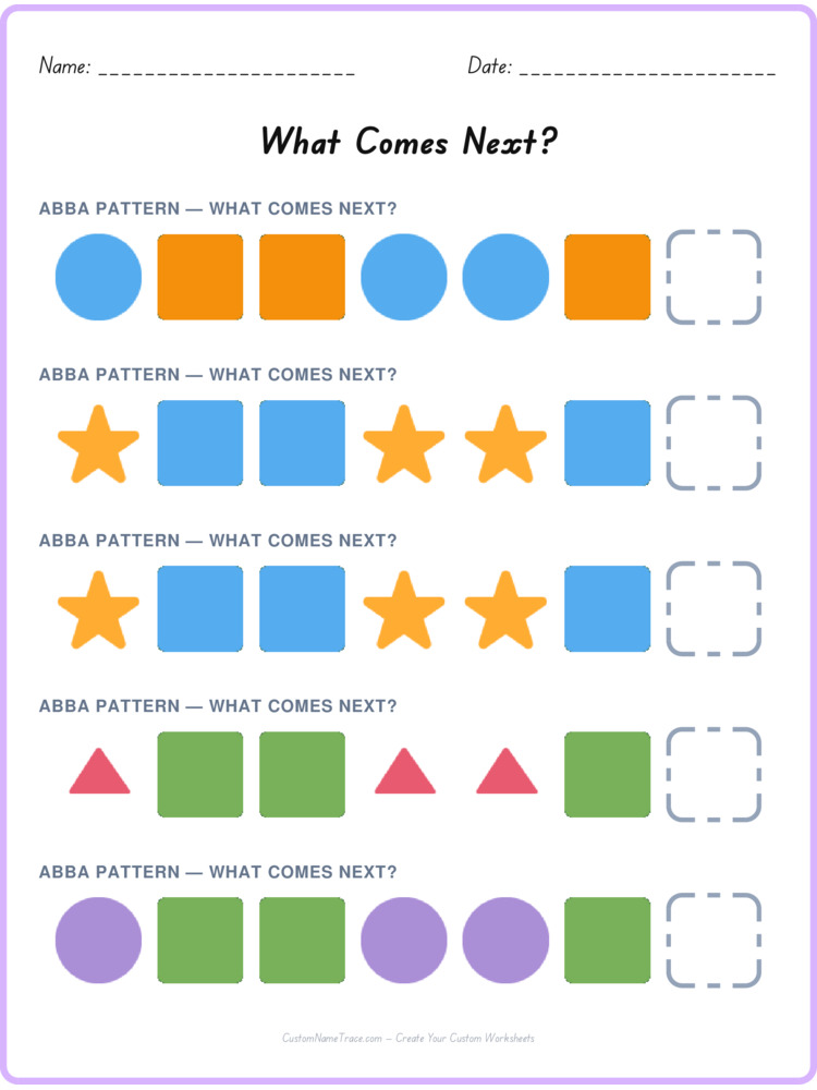ABBA pattern worksheet 16 for kids