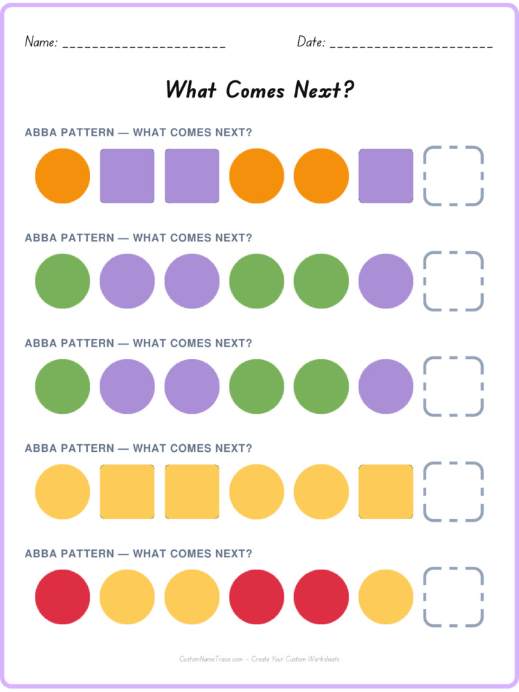 ABBA pattern worksheet 17 for kids