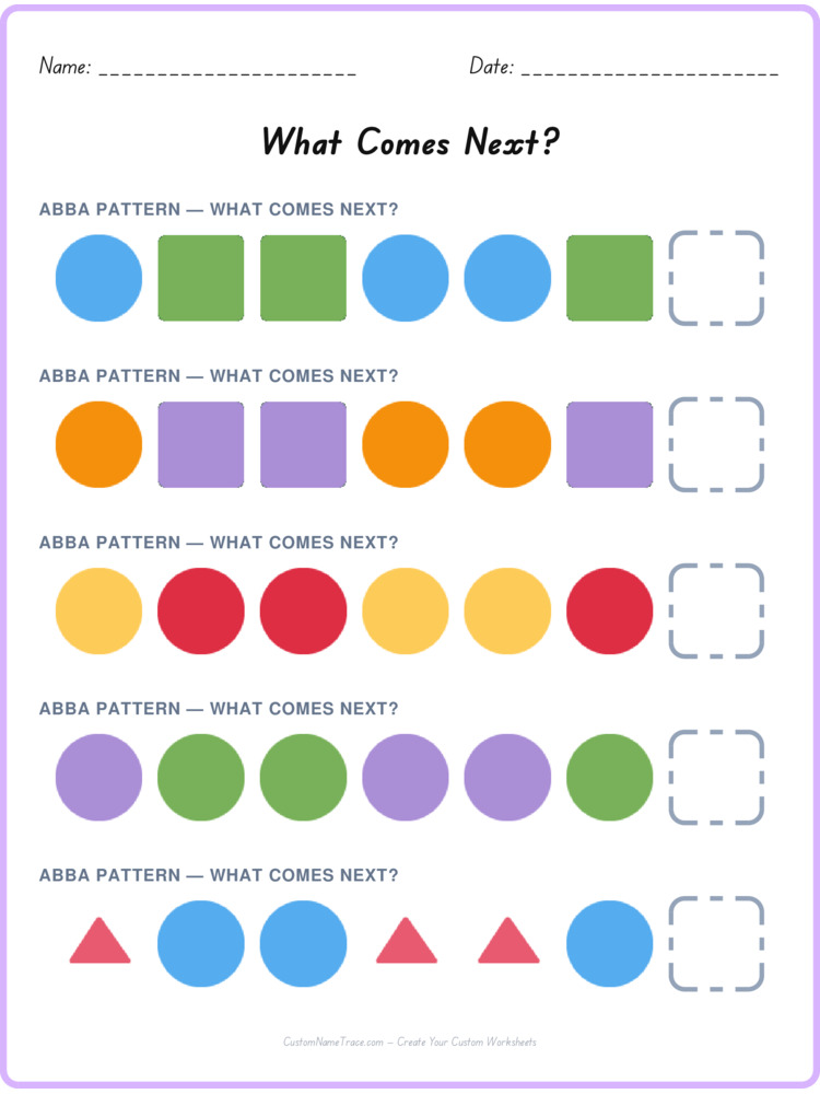 ABBA pattern worksheet 18 for kids
