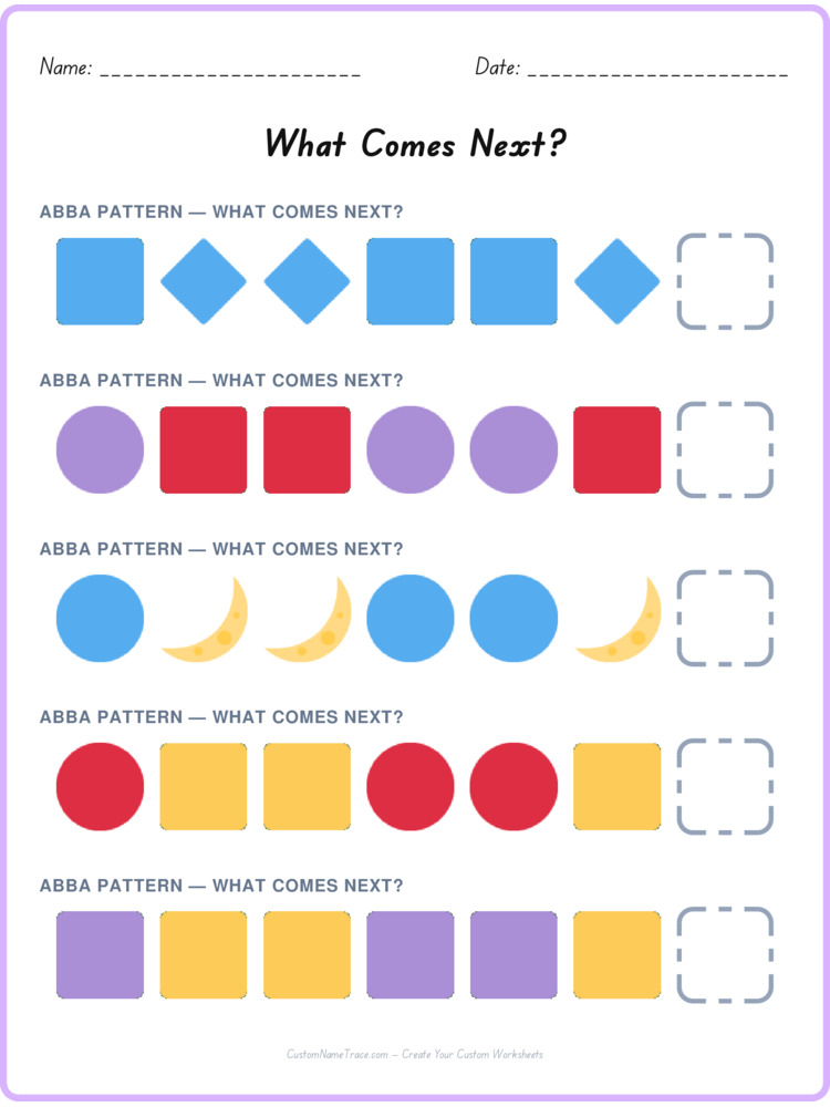 ABBA pattern worksheet 19 for kids