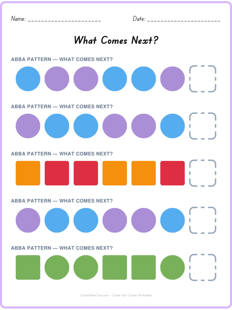 ABBA pattern worksheet 2 for kids