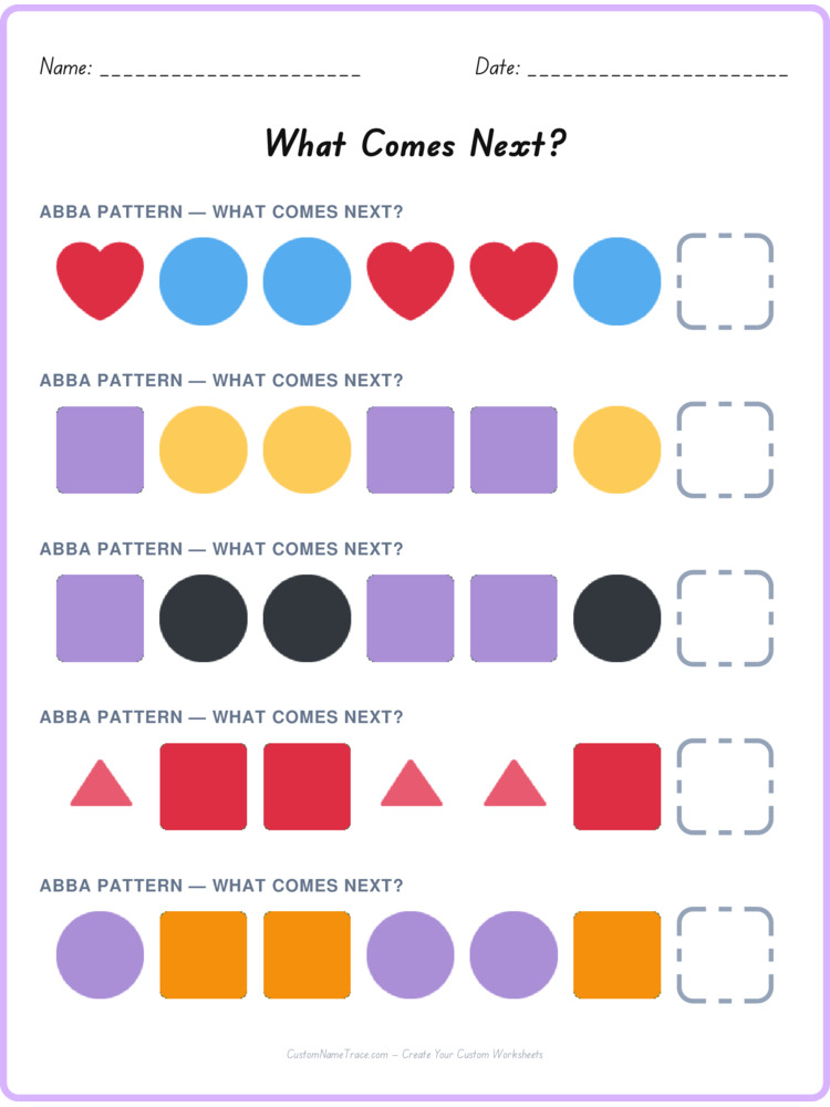 ABBA pattern worksheet 20 for kids