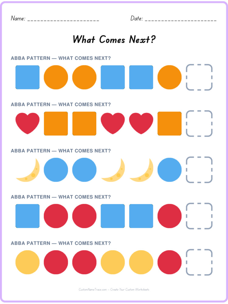 ABBA pattern worksheet 21 for kids