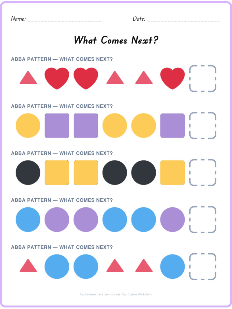 ABBA pattern worksheet 22 for kids