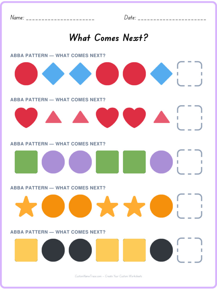 ABBA pattern worksheet 23 for kids