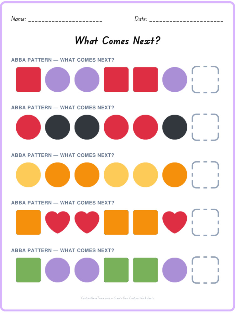 ABBA pattern worksheet 24 for kids