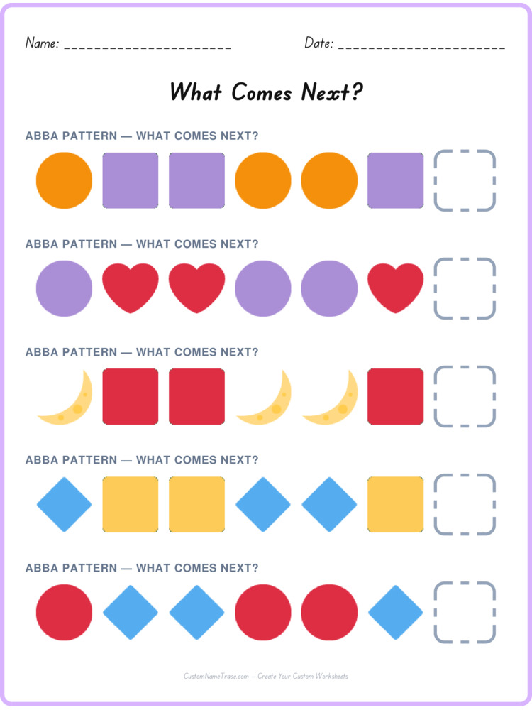 ABBA pattern worksheet 25 for kids