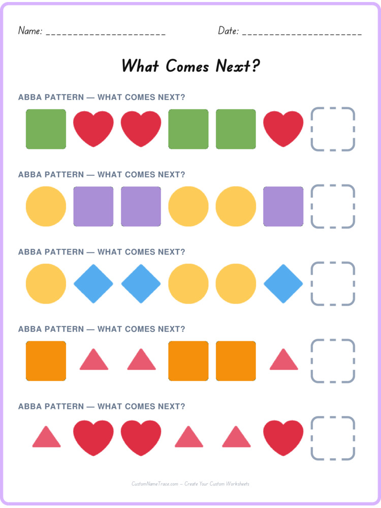 ABBA pattern worksheet 26 for kids