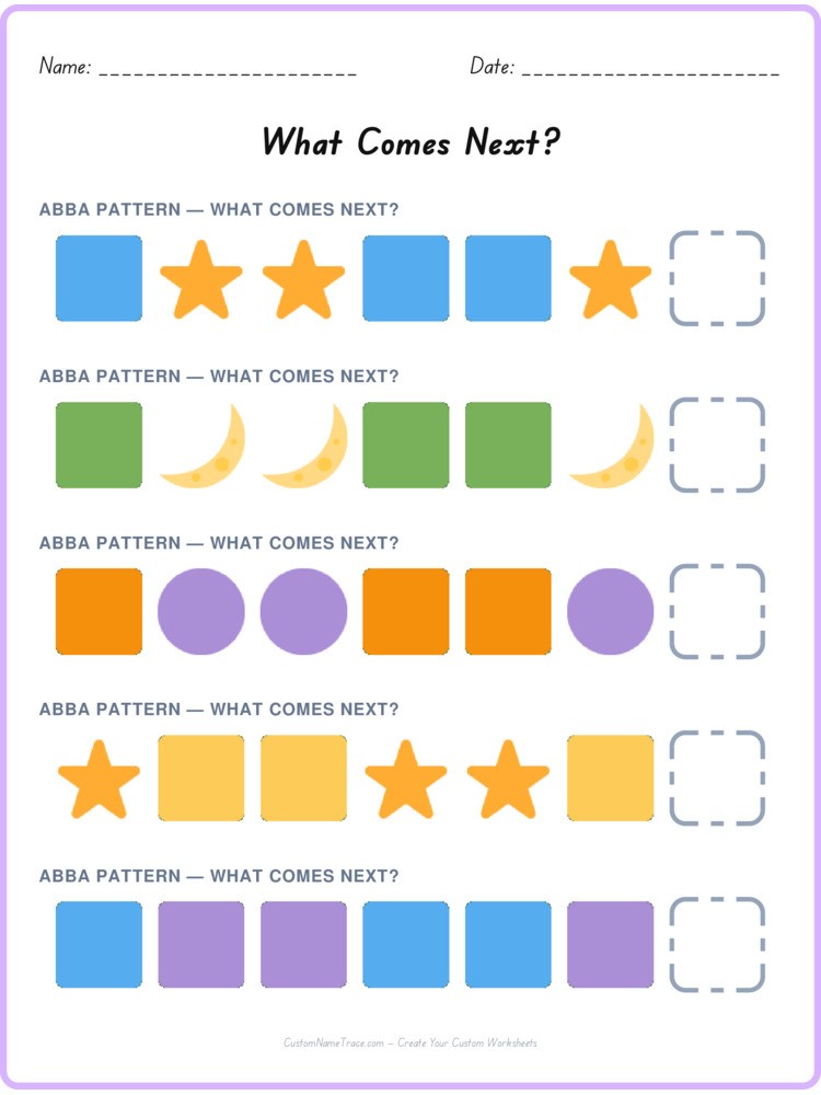 ABBA pattern worksheet 27 for kids