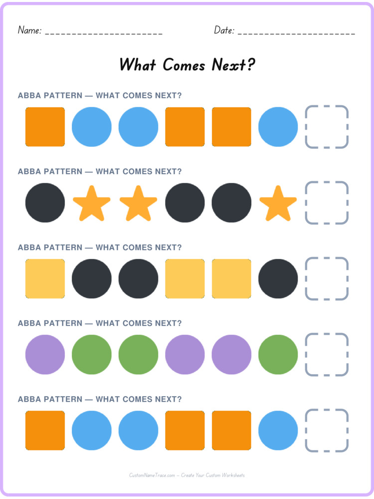 ABBA pattern worksheet 28 for kids