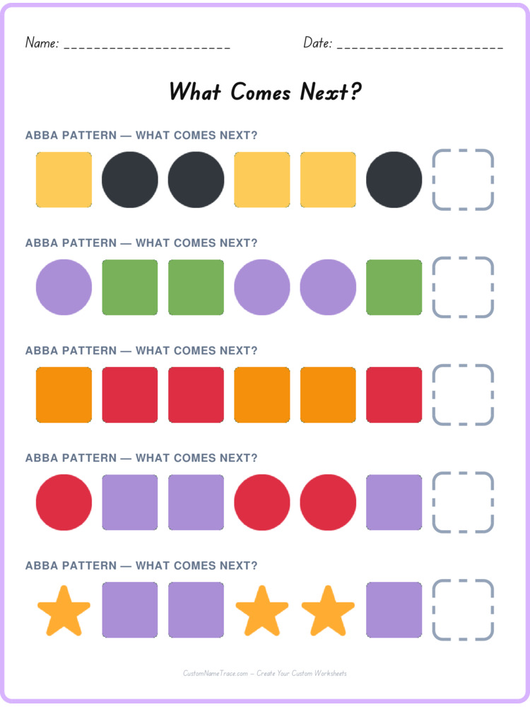 ABBA pattern worksheet 29 for kids