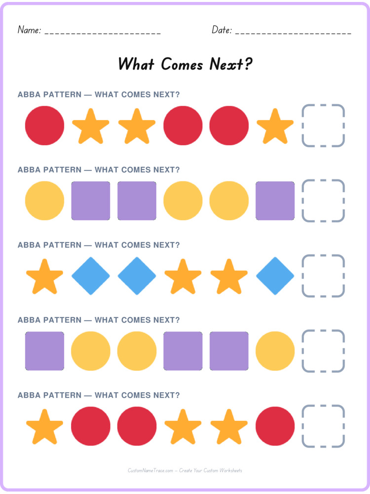 ABBA pattern worksheet 3 for kids