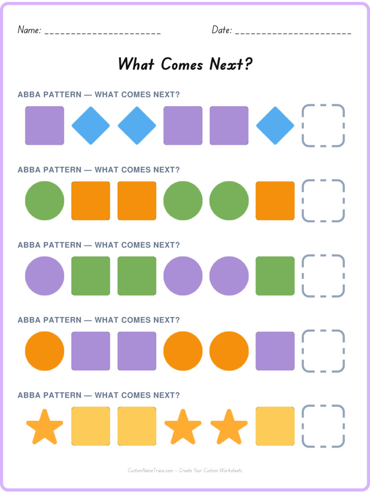 ABBA pattern worksheet 30 for kids